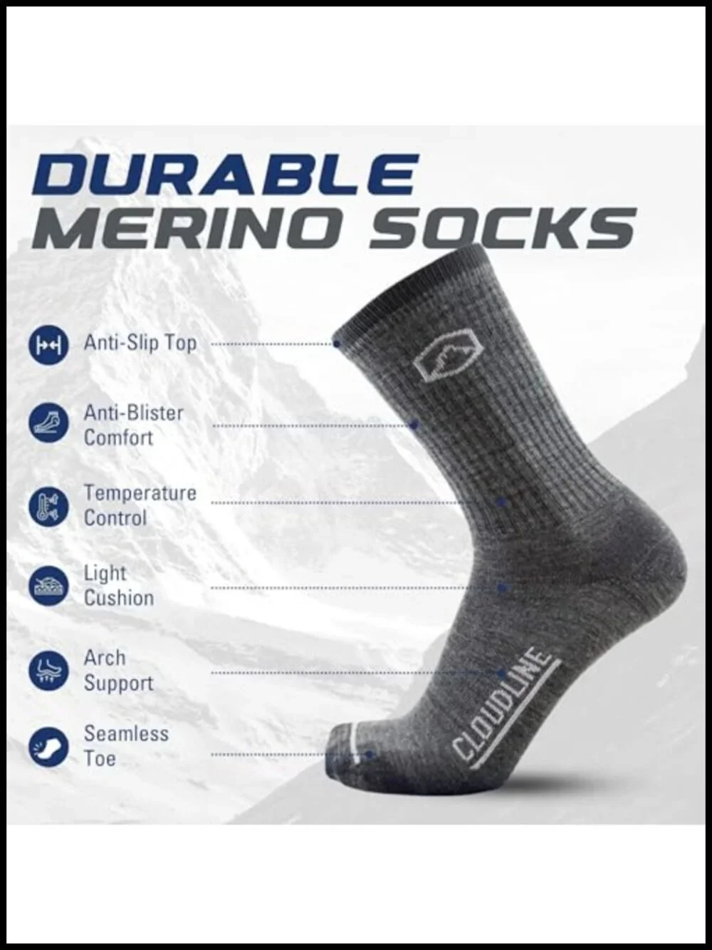 Merino Wool Hiking Socks Light Cushion 3 Pair Crew Moisture Wicking